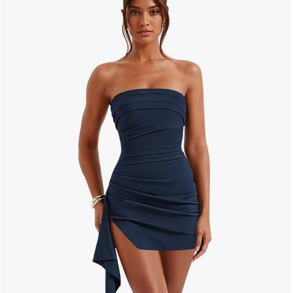 Elegant Navy Strapless Dress